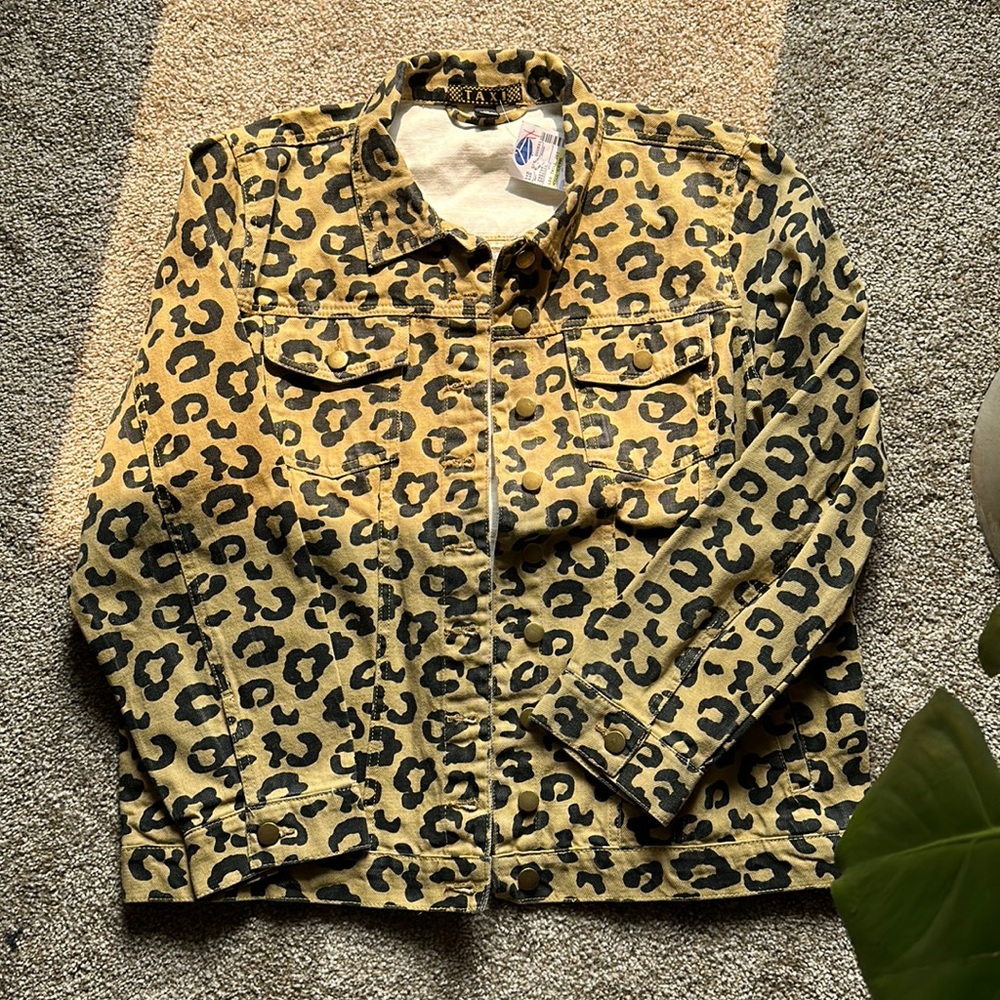 🐆 Vintage Taxi Leopard Print Denim Jacket NWT XL